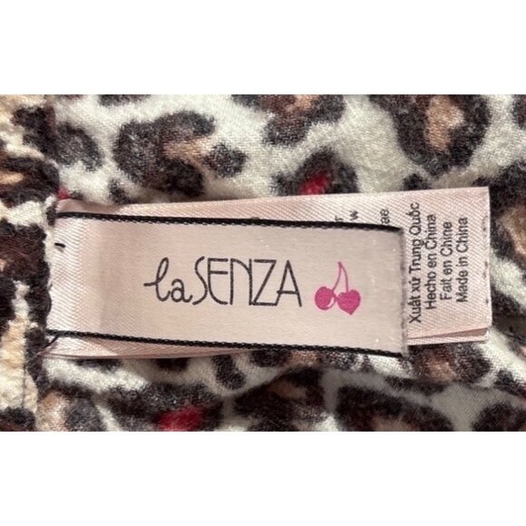 laSenza Pajamas Womens Leopard Print Button Up Lg Black White Pink Lace Trim - Picture 6 of 13